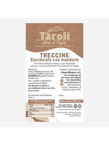 Treccine Zuccherate con Mandorle - Friabili Biscotti Artigianali 250g